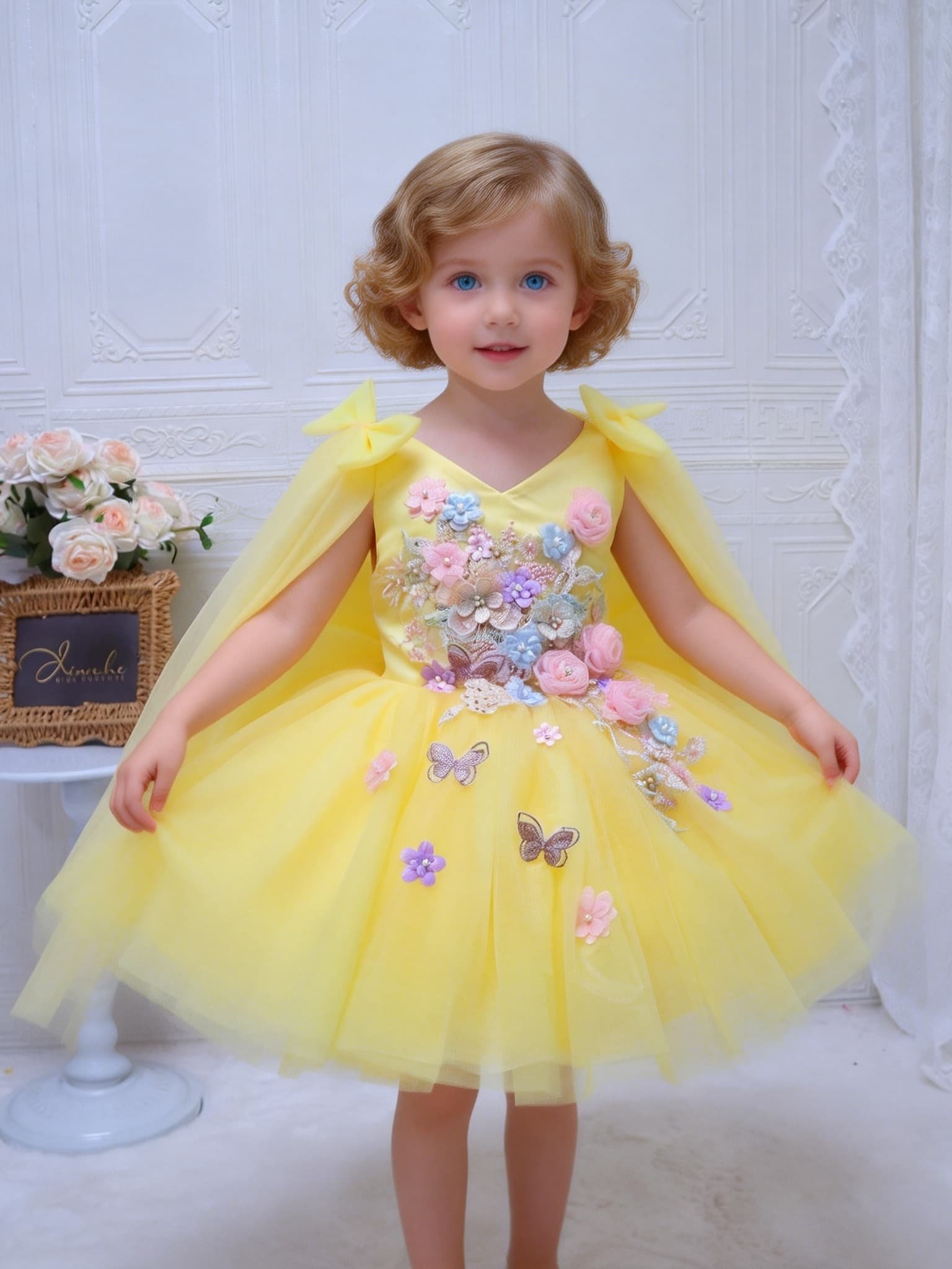 Embroidery Yellow Dress - Custom Luxury Dress Women Wedding Guest