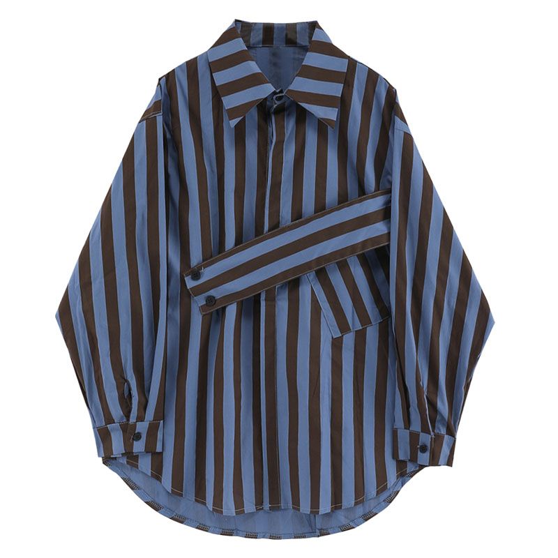 Embroidery Online - Korean striped shirt with asymmetrical personality,