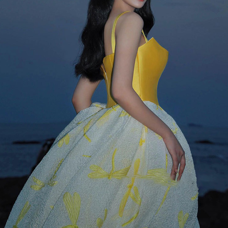 Elegant Yellow Satin Top Pagea - огляд і ціна Embroidery Yellow Dress
