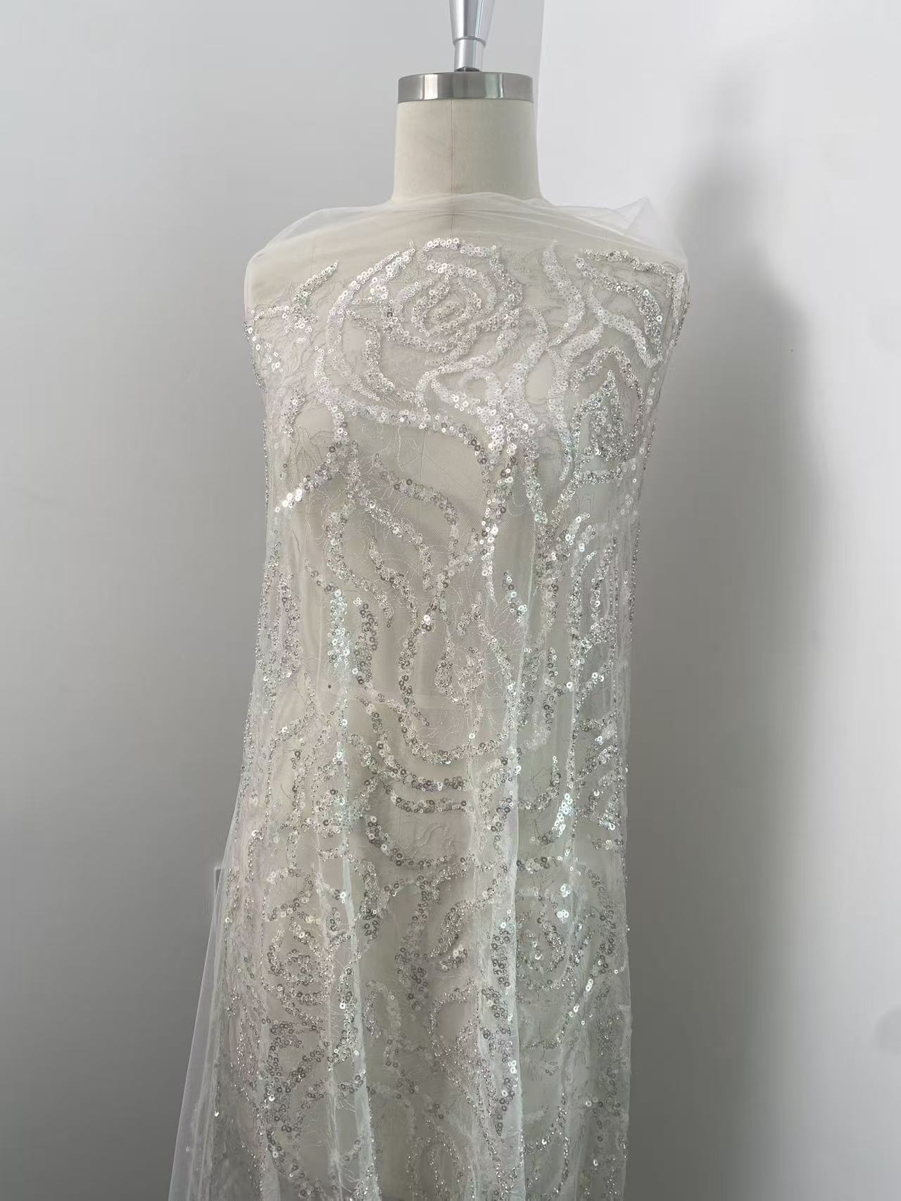 Heavy Bead Lace Fabric, Silver - огляд і ціна Embroidery Rose