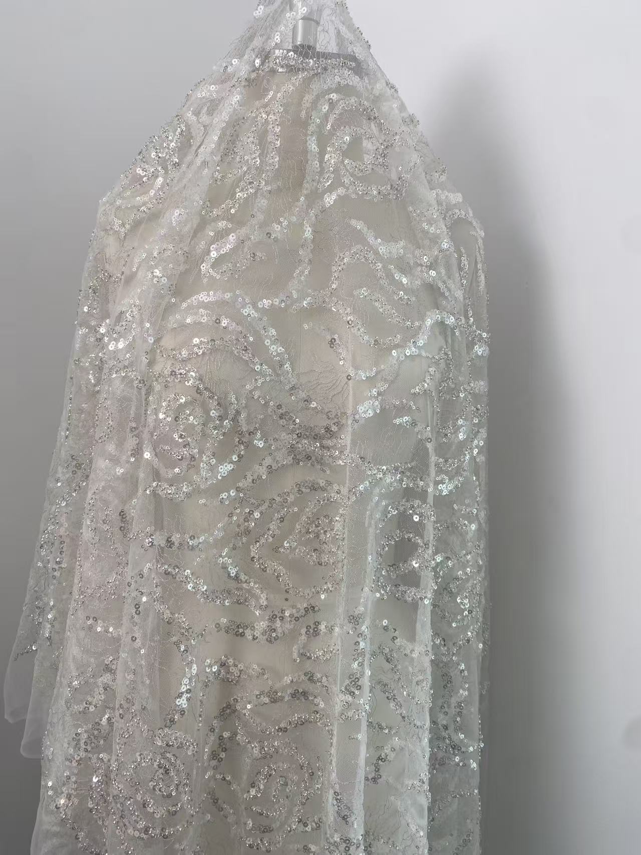 Heavy Bead Lace Fabric, Silver - огляд і ціна Embroidery Rose
